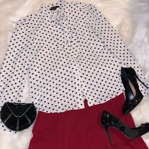 Black and White Polka Dot Necktie Blouse